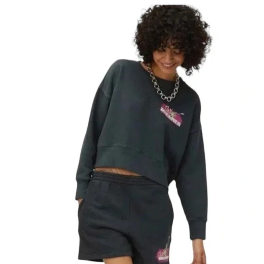 Daydreamer Street Guitar Shop Shrunken Crew Sweatshirt Vintage Black 2X NWT